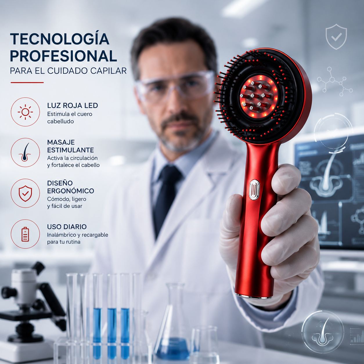 CAPILUX PRO™ | Cepillo Estimulador Capilar con Luz LED